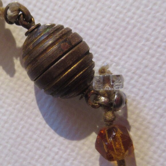 36" long, 1920s Art Deco Flapper necklace, Faceted Amber Glass, Crystal Necklace - Picture 8 of 10
